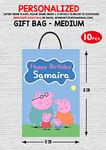 WoW Party Studio Personalized Pig Cartoon Theme Happy Birthday Decorations Return Gift Bag with Birthday Girls and Boys Name (Blue) - 10Pcs