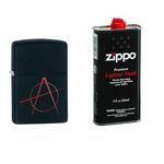 Combo of Zippo Anarchy Symbol Windproof Pocket Lighter and 12 oz. Premium Lighter Fluid