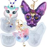 musykrafties Epoxy Resin Charms Silicone Moulds Set Keychain Pendant Brooch Jewellery Casting Supplies Sphynx Cat, 3 Eyes Kitty, Horns Kitten Head