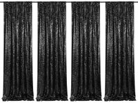 Black Sequin Curtain Backdrop 4 Panels 2ftx8ft Bling Fabric Backdrop Sparkly Photography Background Backdrop for Halloween Decorations