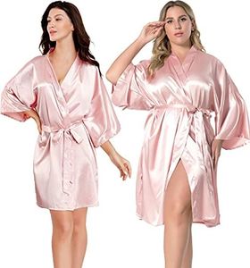 EPLAZA Women Silky Satin Robe Wedding Bridal Party Bride Bridesmaid Robes Kimono Loungewear Dressing Gowns (Pink, Tag SM)
