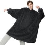Bedsure Wearable Blanket Hoodie Women - Fluffy Fleece Hoodie Blanket for Men, Warm & Cozy Gifts for Women Men Her Mum, Ash Black, XL