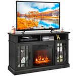 COSTWAY Electric Fireplace Insert TV Stand, Entertainment Center Console Table with 3-level Flame Overheat Protection Fireplace Heater & Remote Control (Black, 18” Fireplace,121x40x74cm for 55” TV)