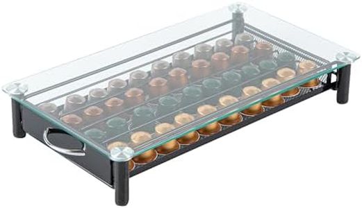 Restaurantware Restpresso 15.9 x 9.3 x 2.8 Inch Coffee Capsule Drawer 1 Heavy-Duty Pod Drawer - Holds 40 Nespresso Capsules Glass Top Iron Espresso Pod Organizer Mesh Tray Pods Not Included