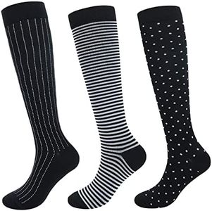 Junely 3 Pairs Compression Socks for Women Knee High for Running Work Support Nurses Pregnancy Travel, Z1, One Size