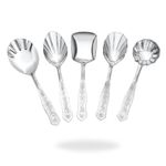 Embassy Serving Spoon Set of 5 - Ladle (Karchi), Spatula, Rice Server, Gravy Server (Chamcha), Sweets Server & Sabzi Server | Premium Stainless Steel Length 25 cm| Perfect for Home & Kitchen