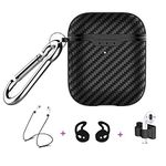 Taosings Airpods Case Cover, Cute Carbon Fiber Texture Protective AirPods Skin Case Cover for Men Women Compatible AirPods 1&2 Charging Case with Carabiner, Strap, Earhooks [Front LED Visible]