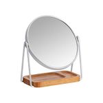 Amazon Basics Round Dressing Tabletop Mount Mirror with Rectangle Bamboo Tray -1X/5X Magnification, Silver, 18.3 cm x 8.5 cm (L x W)