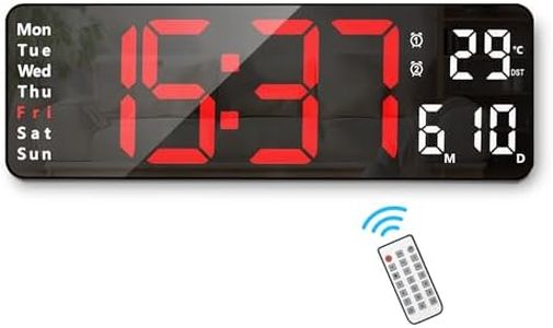Lafocuse Reloj de Pared Digital con Pantalla LED Grande 32cm, Silencioso Reloj Digital con Control Remoto, Temperatura, Fecha, 2 Alarmas, Brillo Ajustable, 12/24 Horas, para Salon Cocina Oficina,Rojo
