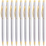 Cambond Black Pens Ballpoint Pens - Fancy Pens Comfortable Writing Gift Mini Conical Sliver Pen Slim Retractable Smooth Writing Bulk 1.0mm Medium Poin, 10 Pack (Silver)