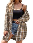 Hotouch Womens Flannel Shirts Long Sleeve Casual Loose Classic Plaid Button Down Shirt Plaid Shirt Flannel Dress Khaki L