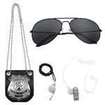 FUIPVGI 4 Pcs Police Accessories Kids Police Officer Costume Accessories, Sunglasses Whistle, Police Badge Costume, for Boys and Girls Aged 3-7 years old, Fancy Dress, Halloween, Birthdays (Silver)