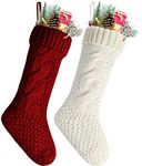 Pack 2, 18" Unique Burgundy and Ivory White Knit Christmas Stockings