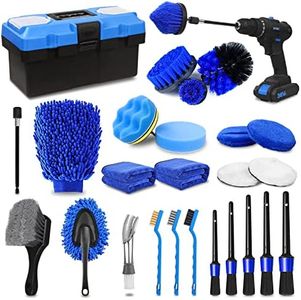 27Pcs Car Detailing Kit, Car Detailing Brush Set, Auto Detailing Drill Brush Set, Car Detailing Brushes, Car Wash Kit, Car Accessories, Car Cleaning Tools Kit for Interior, Exterior, Wheels Blue, Blue, 27PCS-Blue