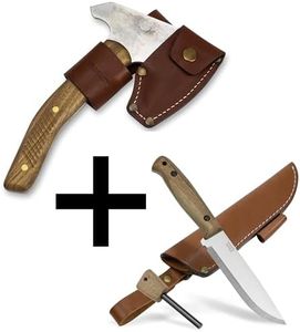 BPS Knives - Adventurer - Bushcraft Axe - Fixed-Blade Carbon Steel Knife with Leather Sheath and Firestarter - Survival Carbon Steel Hatchet