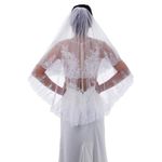 Aularso 2 Tier Lace Wedding Veils for Brides Short Fingertip Length Bridal Veil Sequins Appliqued Veils with Comb Soft Tulle Hair Accessories for Brides (White)
