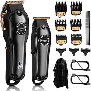 SUPRENT Professional Hair Clippers for Men - Hair Cutting Kit & Zero Gap T-Blade Trimmer Combo - Cordless Barber Clipper Set with LED Display (Black)