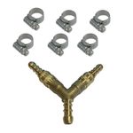 3 Way Quick Release Gas Hose Splitter Coupling for 8mm Propane/Butane Hose + 6 Clips