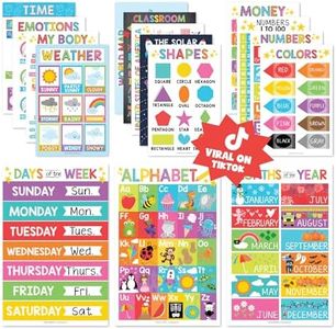 Hadley Designs 16 Educational Posters for Classroom & Kindergarten, Kindergarten Classroom Must Haves, Laminated PreK Learning Chart Materials US & World Map, ABC Alphabet, Shapes, Days of the Week