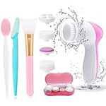 Facial Cleansing Brush Electric Face Brush with Silicone Lip Scrub Brush,Eyebrow Razors,Face Massager,Face Scrubber for Exfoliator,Blackhead Remover,Deep Skin Cleansing Skin Care Beauty Tool(Pink4)