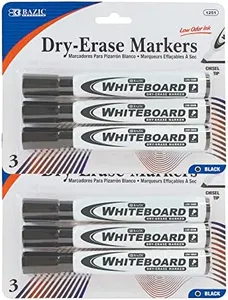 BAZIC Products Dry Erase Marker Black Color Chisel Tip, Whiteboard Pen Marcador, Low Odor Markers White Board Pens, Office School Supplies (3/Pack), 2-Packs