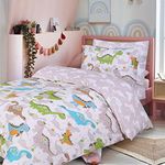 DTEX HOMES - 100% Cotton Kids Childrens Bedding Set Reversible Duvet Cover With Pillowcases and Matching Fitted Sheet (Dino, Single Complete Set)