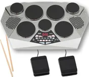 Pyle Pro Electronic Drum kit - Portable Electric Tabletop Drum Set Machine with Digital Panel, 7 Drum Pad, Hi-Hat / Kick Bass Pedal Controller USB AUX -Tom Toms, Hi-Hat, Snare Drums, Cymbals - PTED06