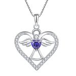 FJ Heart Guardian Angel Pendant Necklace 925 Sterling Silver Angel Wing Necklace Tanzanite December Birthstone Necklace Jewellery Gifts for Women Girls