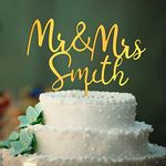 Personalised Wedding Cake Toppers Bride and Groom Anniversary Cake Toppers MR & MRS Wedding Cake Decorations Gold Acrylic Wedding Cake Toppers with Any Name(Gold, Mr & Mrs)