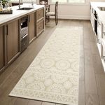 Runners for Hallways 2x6 Cream Washable Moroccan Boho Floral Runner Rug Bathroom Kitchen Floor Entrance Area Rug, Aesthetic Soft Throw Rug Carpet for Porch Dining Room Non Skid Mat, 2x6ft, Beige Cream