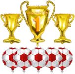 8PCS Football Balloons Trophy Balloons Set Large Foil Soccer Balloon Boys Birthday Decorations Champion Trophy Balloons Football Fans Party Supplies for Home Bar Football Match (Red & Golden)