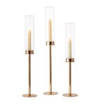Glasseam Hurricane Tall Candlestick Holders, Gold Metal Candle Holders Set of 3, Taper Candle Holders with Glass Cylinder Chimney, Long Skinny Candle Holders for Table Centerpiece Wedding 20’’22’’24’’