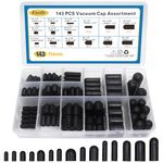 Easily 143 Pcs Rubber Vacuum Caps Assortment, 15 Sizes Rubber Caps, Hose End Caps for Carburetor, Manifold, Automotive 1/8"" 1/4"" 5/32"" 3/16"" 5/16"" 7/32"" 3/8"" 1/2"" 5/8"", black