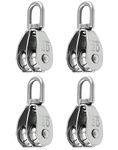 QWORK 4PCS M20 Double Pulley Block 304 Stainless Steel Double Pulley Wheel Roller for Block and Tackle Pulley System