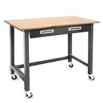 Seville Classics UltraGraphite Wood Finish Top Workbench on Wheels with Sliding Organizer Drawer Table, 48", Satin Graphite