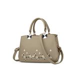 NICOLE&DORIS Women Flowers Top Handle Handbags Shoulder Bag Crossbody Bag Tote Ladies Satchel PU Leather Khaki