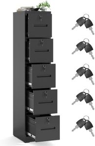 OPTYMIRA 5 Drawer Metal File Cabinet with 5 Unique Locks Black Heavy Duty Locking File Cabinets Home Office Steel Filing Cabinet Vertical File Cabinets for Legal/Letter Size File,Assembly Required