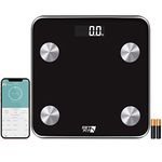 Get Fit Smart Bathroom Scales - Monitor Weight Loss Digital Body Weighing Scale - Connect to IOS/Android via Bluetooth with Easy to use APP Fitdays/Onfit, LCD Display & Automatic On/Off - Black