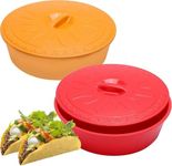 12 Inch Red & Brown Taco Warmer + 4 Taco Plates, Large Taco Tortilla Container With Lid, Taco Set For Taco Party & Taco Night