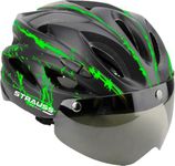 STRAUSS Cycling Helmet with Magnetic Goggles | Light Weight with Superior Ventilation | Mountain, Road Bike & Skating Helmet | Adjustable Strap | Ideal for Men and Women, (Green/Black,Standard)