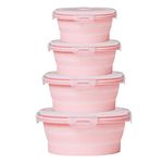 Collapsible Bowls, GLE2016 Silicone Collapsible Food Storage Containers with Lids for Camping, Round Silicone Lunch Containers, Microwave, Dishwasher and Freezer Safe (Pink, 4)