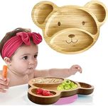 Bamboo Plates Baby - Bamboo Suction Plates Baby for Weaning and Feeding, Bamboo Plates with Suction Promotes Self-Feeding with Eco-Friendly Sturdy Design, Bear Baby Plate for Busy Mums & Dads, Pink