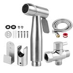 Handheld Bidet Sprayer Kit, Stainless Steel Shattaf Douche Muslim Shower Spray with Hose Bidet Holder Valve for Toilet Cleaning, Pet Bath, Personal Hygiene (includes T-adapter)