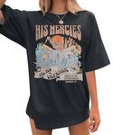 KIMSOONG Christian Shirts Women Jesus Oversized Faith Shirt His Mercies Graphic Tee Casual Short Sleeve Tops Grey