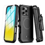 M MYBAT PRO Maverick Series iPhone 16 Pro Max Case with Belt Clip Holster,[Compatible with Magsafe] w/ Screen Protector ,Anti-Drop,Shockproof,with 360°Rotating Kickstand,Heavy Duty Protection Black