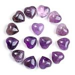 CrystalTears 15pcs Natural Amethyst Crystal Heart Stone Polished Worry Stone Reiki Healing Puff Heart Pocket Palm Stone Crystal Meditation Home Decor Valentines Gifts for Her Girlfriend Wife