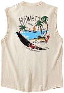BEAUDRM Men's Graphic Boho Tank Tops Summer Beach Vacation Sleeveless Shirts Crew Neck Casual Workout Tank Top Apricot XX-Large