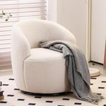 DEKKETO Teddy Swivel Cuddle Chair, Round Accent Tub Armchair with 360° Rotating Metal Base, Comfy Cozy Boucle Chair Sofa Reading Chair for Living Room Bedroom, Ivory