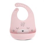 Baybee Baby Silicone Waterproof Bibs for New Born Baby with Pocket & 6 Adjustable Neckline Buttons | Baby Feeding Bib for infants & toddlers with Washable & Reusable for Boy Girl 6 to 12 months (Pink)
