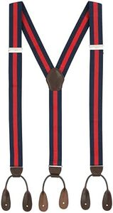 LUTHER PIKE SEATTLE Suspenders for Men - 1.25" Y-Back Men's Suspenders, Navy/Red